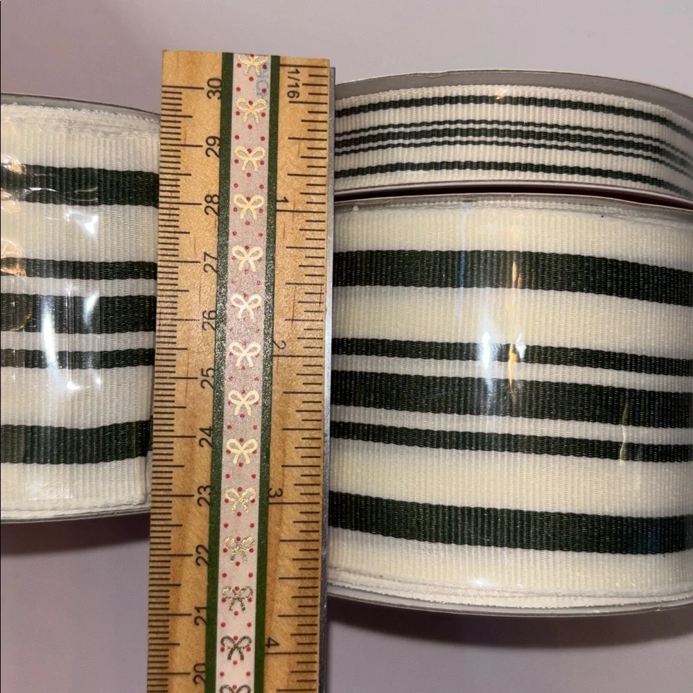 French Ticking Stripe Ribbon Ivory and Green NWT Striped White and Green Ribbon